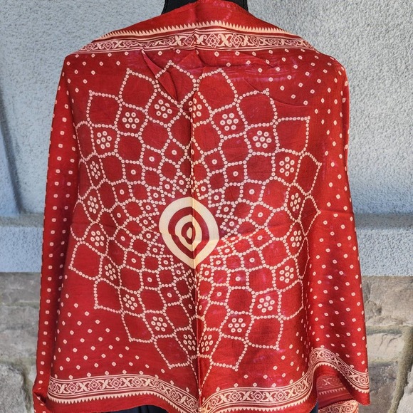 NWT Rusty Red Silk Scarf, Red Polka dot Silk Scarf, Red floral print Silk Scarf - Picture 2 of 10